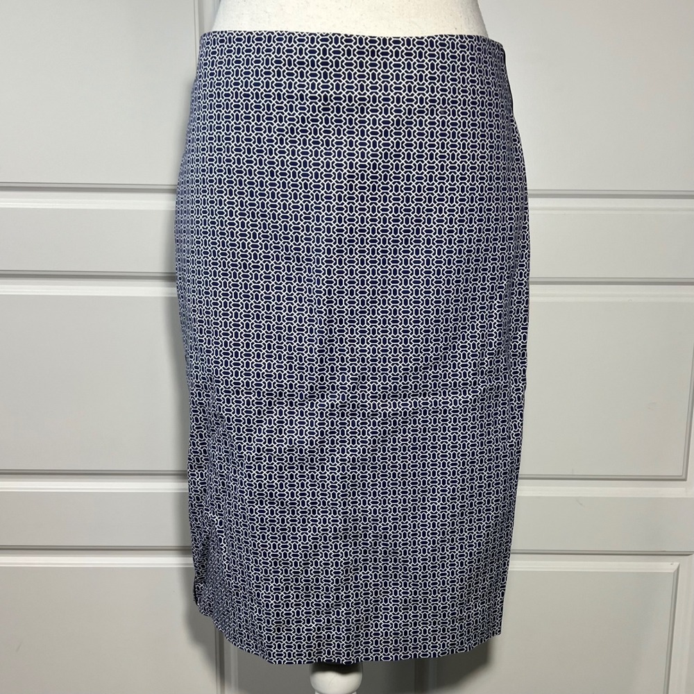 Adrianna Papell Navy Blue‎ White Geometric Print Pencil Skirt Size 4